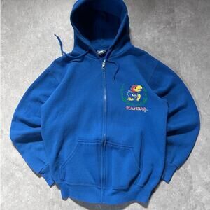 90s Vintage Kansas Jayhawks Zip Up Blue Hoodie Size M